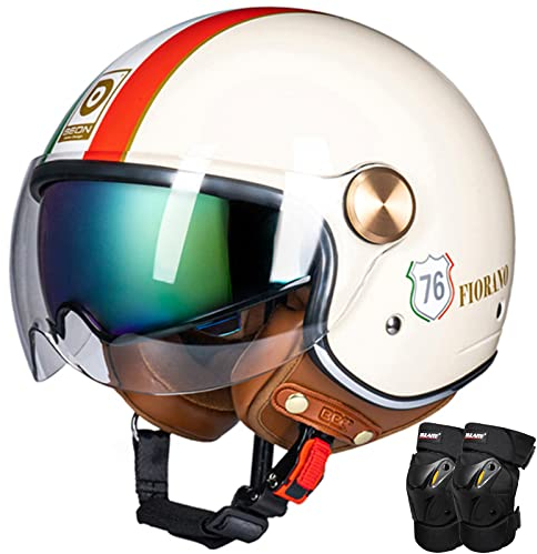 Vintage Motorradhelm mit Doppelvisier, Frauen Motorrad Jethelm, Offenes Gesicht Helm für Scooter Roller Moped Cruiser Chopper Harley ECE Zertifiziert - Komfort-Innenfutter (Blumen)