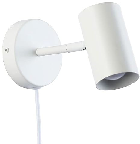 B·LED BARCELONA LED BarcelonaLED Faretto da Parete Orientabile con Spina per Cavo e Interruttore Lampada da Lettura Portalampada Bianco E27 per Soggiorno Camera da Letto Comodino Testiera