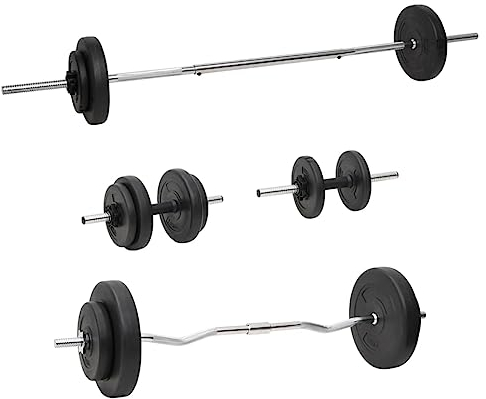 vidaXL Juego de Barras y Mancuernas con Discos, Equipo de Pesas Libres, Set Pesas Gimnasio, Equipo de Entrenamiento Físico para Culturismo 60 kg, 1 pieza