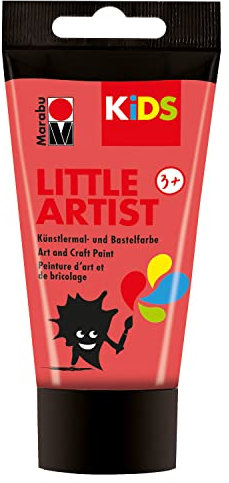 Marabu KiDS Little Artist 75 ml, Rot, Künstlermal- und Bastelfarbe für Kinder ab 3 Jahren, Kindermalfarbe auf Wasserbasis, auswaschbar, Made in Germany, vegan, glutenfrei, 03050002232
