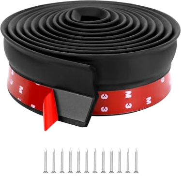 QWORK® Joint de porte de garage 3 m, joint en caoutchouc pour porte de garage, pour protection contre les feuilles, la saleté et les intempéries, avec clous