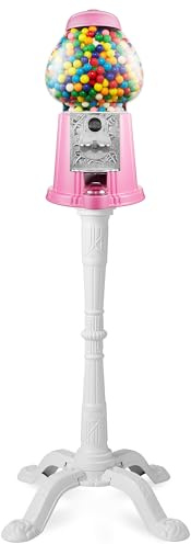 Olde Midway 15 Gumball Machine with Stand - Pink, Vintage-Style Bubble Gum Candy Dispenser with Glass Globe and Metal Base