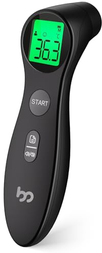 Fieberthermometer kontaktlos für Babys, Kinder und Erwachsene, Stirnthermometer Infrarot Digital Thermometer schnell hygienisch zu messen, Fieberalarm und 3-Farben-Anzeige, Schwarz