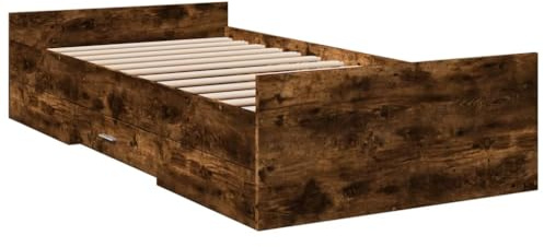 vidaXL Cama con Cajones, Somier Individual de Invitados, Estructura de Cama, Mueble para Dormitorio, Madera de Ingeniería Roble Ahumado 100x200 cm