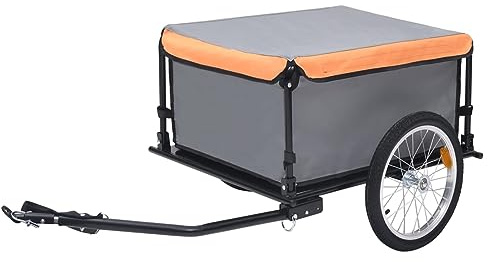 Tidyard Remorque de Vélo Gris et Orange 65 kg, Remorque Chariot à vélo, Chariot de Transport, Multifonctionnel Remorque de Transport pour Camping, Trekking