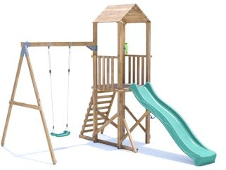 Dunster House Wooden Climbing Frame – Single Swing Set with Slide & High Platform – Outdoor Adventure Play Equipment for Children by SquirrelFort