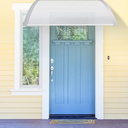 HUOLE Auvent de Porte d'Entrée Design Marquise d'accueil Résistante aux Intempéries Polycarbonate Aluminium Plastique 3 mm d'Épaisseur, la Neige et Les Rayons UV-60 * 100 cm-Gris + Blanc