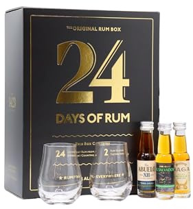 24 DAYS OF RUM The Original Rum Box Black Edition 41,3% Vol. 24x0,02l in Giftbox with 2 Nosing glasses