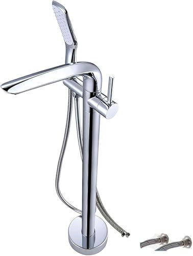 Grifo Bañera Exenta, Grifería Exenta de Bañera, Grifo de bañera de pie Grifo de bañera giratorio de doble control Juego de ducha for baño(Chrome)