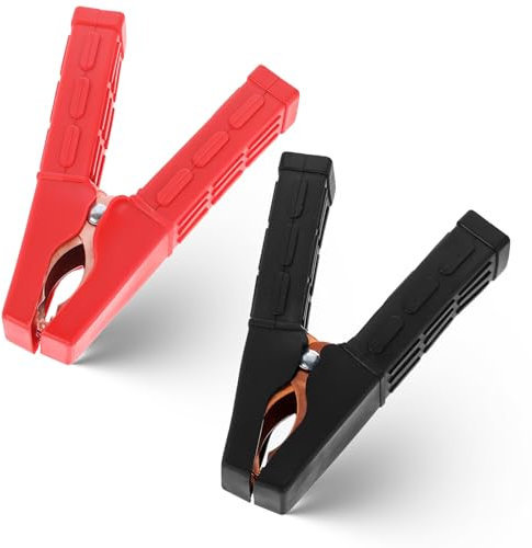2 pinzas de cocodrilo de 200 A, aislantes, terminales aislantes, pinzas de batería de coche, pinzas de carga de batería para cable de arranque, cable de carga de coche, rojo y negro