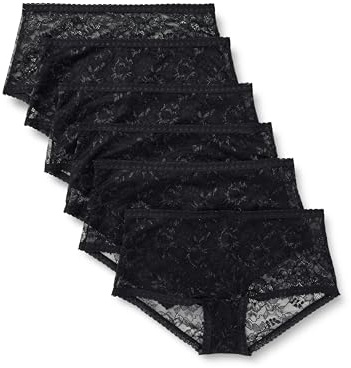 Amazon Essentials Shorty en Dentelle Extensible Femme, Lot de 6, Noir, 46