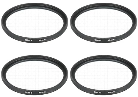 sourcing map 49mm Star Filter, Starburst Filter for Camera Lens Starlight Effect Cross Screen Set 4 Points 6 Points 8 Points 12 Points for Night Scenery Glassworks, 4 Pcs
