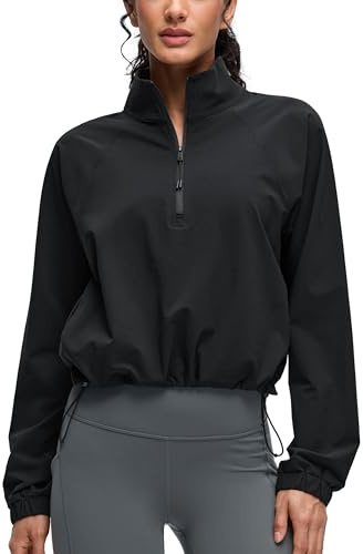 CRZ YOGA Drawstring Bottom Athletic Jackets | Lightweight, Hiking, Half Zip, Side Pockets, Pullover, Sweatshirts for Women