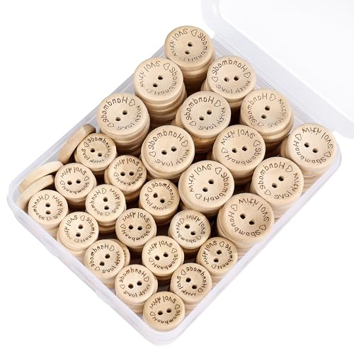 Songella Botones Costura de Madera Redondos Botones Handmade with Love 15mm 20mm 150 Unidades para manualidades de DIY Coser Artesanía