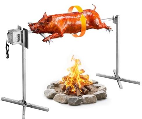VEVOR Barbecue Rôtissoire Capacité de Charge de 40 kg, Kit de Tournebroche Électrique à 8 Niveaux de Hauteur, Moteur Automatique 38 W, Fourchette en Acier Inoxydable, pour Agneau Porcelet, Fête