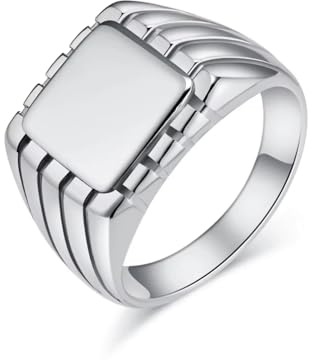 Cadoline Bague chevalière pour homme en acier inoxydable à motifs, 15 mm, surface texturée, style classique.