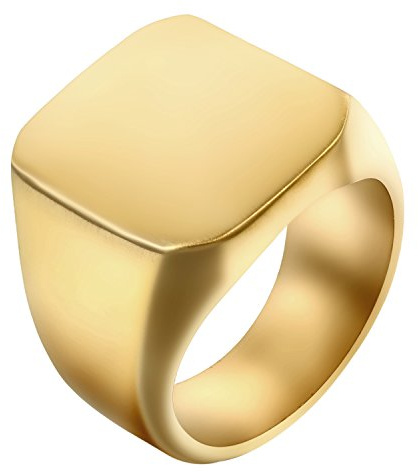OIDEA Sigillring Guld: Biker Herrring i Rostfritt Stål, Personlig Bandring, Guldfärgat Band, Fyrkantiga Vigselringar, Smycken Gåvor för Män, 70