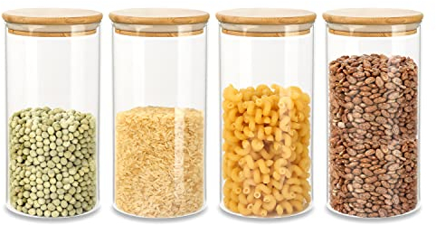 Schramm® Set de 4 bocaux à provisions avec couvercle en bambou en 5 tailles différentes Bocal à provisions étanche à l'air Bocal de conservation, Dimension:1400 ml