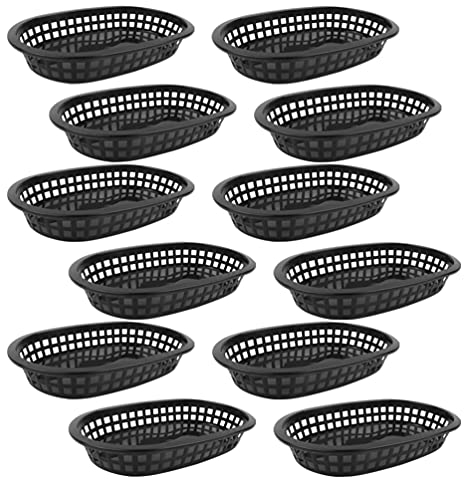 DOITOOL Paniers de Restauration Rapide- 12Pcs Paniers à Pain Noir pour Servir- 9In Paniers D' alimentation Ovales Réutilisables Plateaux de Hot- Dog pour Charcuterie