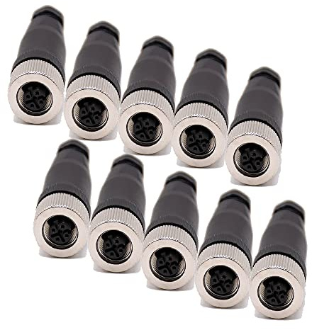 Elecbee 10pcs M12 Connector 4 Pin Female D Code Straight Unshielded Screw-Joint for 22AWG 0.34mm² Cable