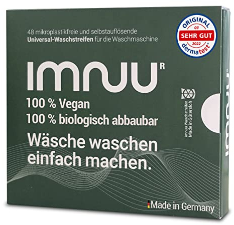 imnuu Universal-Waschstreifen Naturfrische - 144 Stück - Waschmittel-Blätter - Waschmittelstreifen - für weiße, farbige und dunkle Wäsche - Vegan - Frei von Mikroplastik - 100% biologisch abbaubar