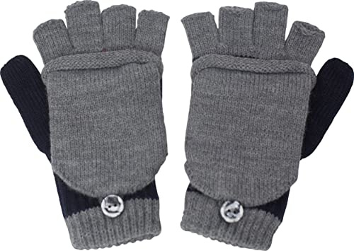 fashionchimp Kinder Halbfinger-Handschuh mit Kappe, warme Fäustlinge, Uni-Farben, Made in EU (Grau-Schwarz; Größe 4-5 Jahre)