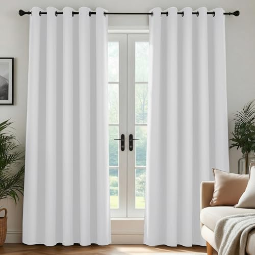 Deconovo Bedroom Curtains Super Soft Thermal Insulated Room Darkening Eyelet Curtains for Living Room 66 x 84 Inch Silver Grey 2 Panels