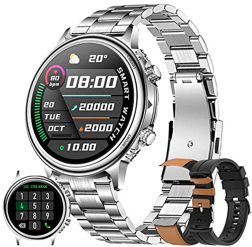 Smartwatch Kvinnor med Telefonfunktion, Fitness Tracker 1,32 HD Pekskärm, Smartklocka med Sömnmonitor Pulsmätare 8 Sportlägen Sportklocka Fitnessklocka Armbandsur för Android IOS (Silverstål)