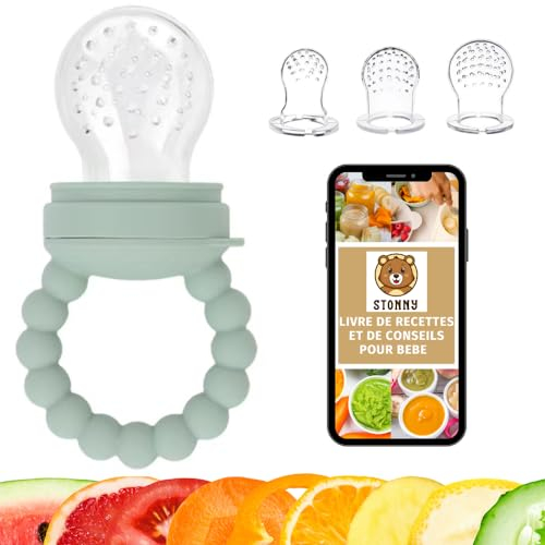 STONNY | Fruchtsauger baby | Integrierter Beißring | 3 Sauger in 3 Größen [3-34 Monate] | BPA-frei | Baby Fruchtsauger| Baby Zubehör | Baby Erstausstattung | Gratis E-Book | FruchtSauger