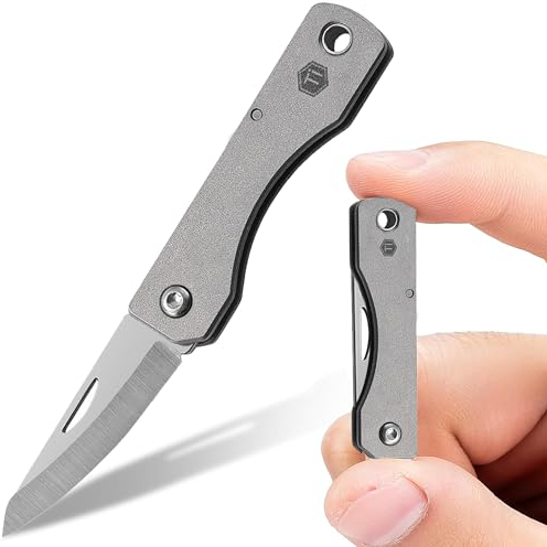 KeyUnity KK12 Couteau de Poche Pliant Titanium, couteau multifonctionnel, petit couteau porte - clés,Mini pliant,pour le camping,randonnée,pique nique，voyage extérieur