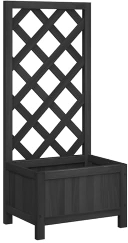vidaXL Pflanzkübel mit Spalier, Pflanzgefäß mit viel Platz, Pflanzenkasten für Garten Terrasse, Blumenkasten Pflanztopf, Schwarz Massivholz Tanne