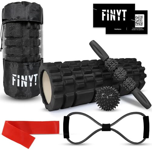 FINYT - Foam roller pack 7en1 - rullo massaggio muscolare, massaggiatore muscolare, palla da massaggio, fascia elastica pilates, gomma muscolare, esercizi roller foam e borsa per il trasporto roller