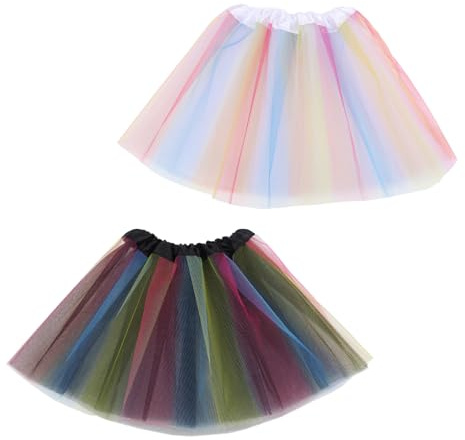 2 Pezzi Gonna Tulle Bambina Tutu Ballerina Sottogonna Tulle Bambina con Paillettes Luccicanti,a Strati 3 Strati Costume Principessa per Feste Spettacolo Danza Vita Quotidiana (Nero,Bianco)