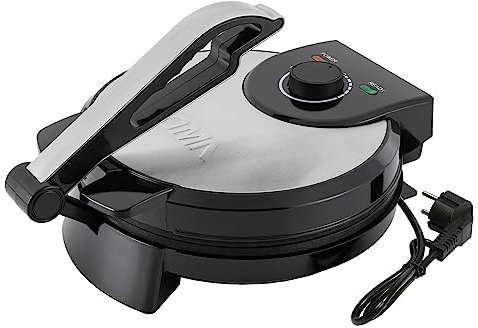 Machine A Chapati Electrique, 1200W Machine A Pain Plat Naan Roti, Machine A Tortillas Pour Crêpes, Omelettes, Crêpes, Adapté Pour Les Maisons, Les Magasins De Petit Déjeuner, Etc (noir argent)