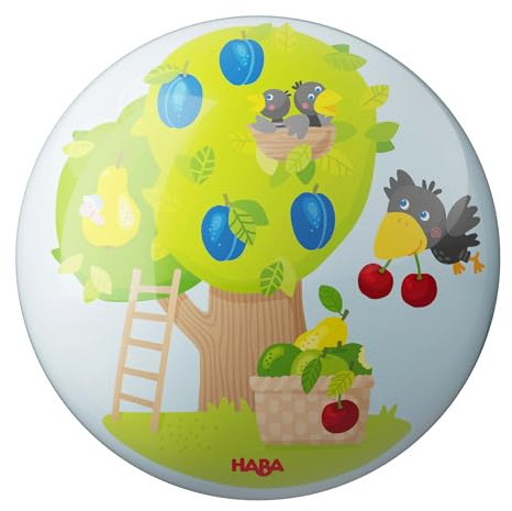 HABA Ball Obstgarten – Kinderball ab 2 Jahren mit bunten Früchten – 14 cm Spielball mit Ventil für drinnen & draußen – Weicher Ball für Kleinkinder – 2012752001