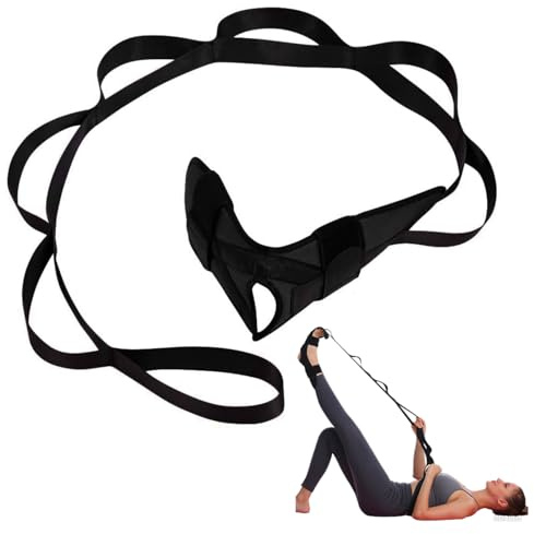 Cinturón Estiramiento de Yoga, Correa Piernas Estiramiento, Ligamentos Banda con Múltiples Grip Loops, Cinturón Estiramiento de Tobillo, Estirador de Fascia para Pilates y Fitness, Negro, 1 Pieza
