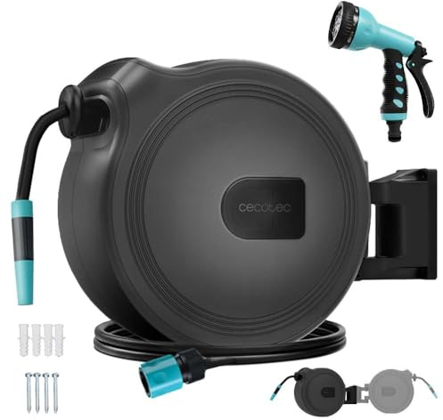 Cecotec HydroShell 30 m slangtrumma, SlowReturn Technology, bärbar och ergonomisk design, inklusive enkelt munstycke och 8-funktions sprutpistol, universell 3in1 anslutning