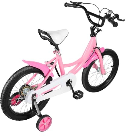 GIDRLL Barncykel 40 cm höjdjusterbar cykel barn för pojkar och flickor från 4–6 år med stödhjul och dubbelt bromssystem (rosa)