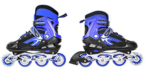 Roller für Kinder, Rollschuhe für Jungen und Mädchen, verstellbare Rollschuhe für Kinder von 3 bis 9 Jahren, lustige Lichter für Anfänger (Blau, S (27-32))