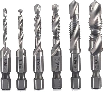 Stubby Drill Bit Set – 6 Pcs Combination Drill and Tap Set, M3 M4 M5 M6 M8 M10 Metric Thread, 1/4” Hex Shank – Screw Tapping and Threading Tools for Metal, Hard Steel, and Aluminum