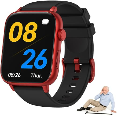 Vexorium Smartwatch 4G para Personas Mayores con Detección de Caídas, Botón SOS, GPS Tracker, Llamadas Bidireccionales, IP67 Impermeable, Reloj de Seguridad para Ancianos con Soporte SIM,Rojo