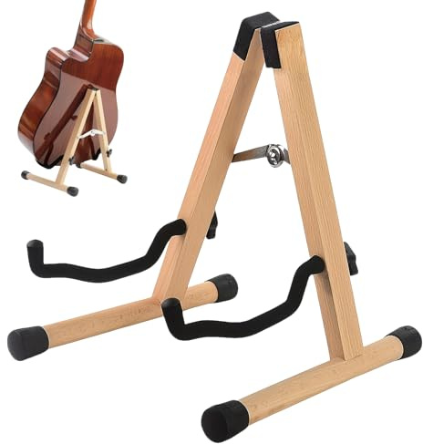 PORFOYO Supporto per chitarra in legno, supporto per chitarra acustica, supporto regolabile per basso, violoncello, ukulele