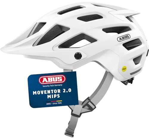 ABUS Casco MTB Moventor 2.0 MIPS, Casco de Bicicleta Blanco, Talla L | Casco All-Mountain con protección, para hombres y mujeres, jóvenes y adultos, apertura coleta