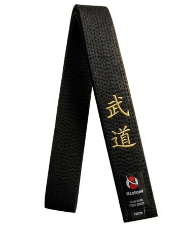 Neatami Schwarzgurt Karate/Judo/Ju Jutsu – Premium Budogürtel 5 cm breit mit 11 Nähten & Goldener Stickerei (Budo) – Schwarzer Gürtel Kampfsport für Karate, Judo, Taekwondo & BJJ (300 cm)