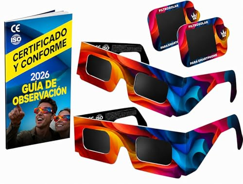 Lunettes Eclipse Solaire 2026 – Lot de 2/12/20 Paires Premium avec 2 Filtres Solaires pour Smartphone, Lunettes Eclipse Solaire ISO 12312-2,CE, Protection des Yeux pour l'Observation du Soleil