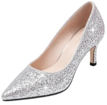 Genérico Zapatos Novia Lentejuelas Brillantina Mujer Punta Fina Tacón Medio