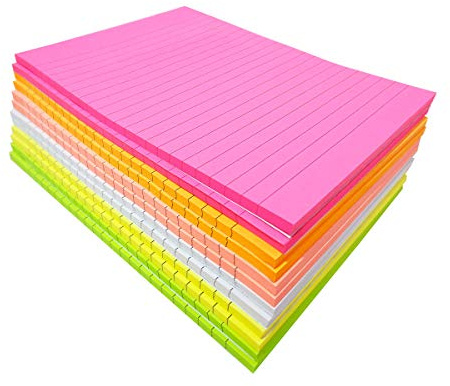 Creatiburg Big Sticky Notes Lined 6x8 inches 12 Pads 50 Sheets per Pad Large Self Stick Note Pads with Lines in 6 Bright Colors Easy Post Individually Wrapped School and Office Supplies Gift Set