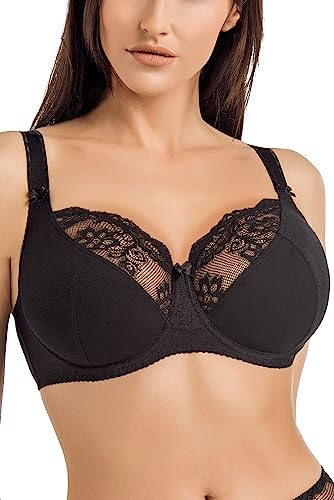 Teyli Damen BH - Minimizer BH Bügel - Baumwolle BH - BH Grosse Grössen - BH Große Brüste - Komfort Starker Halt BH - Damen Bügel Minimizer - Damen BHS Frauen Bra Schwarz 90G