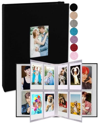 GPIRAL 2x3 Photo Album 208 Vertical Photos - Linen Front Window, Photo Album Compatible with Fujifilm Instax Mini Film 7s 8+ 9 11, Polaroid Snap/PIC 300, HP Sprocket, Zip Printer, Black