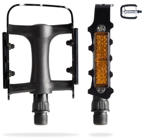 AARON Pedales de bicicleta Tour con reflectores y rodamientos deslizantes de polímero, Trekking y Citypedales de aluminio para E-Bike, Trekking Bike en negro